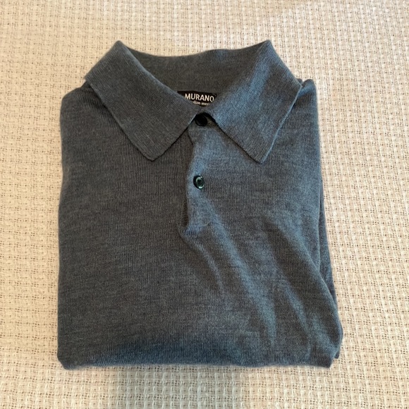 Murano Mens Size Large Blue Half Button Down Henley 100% Merino Wool Sweater - Picture 6 of 6